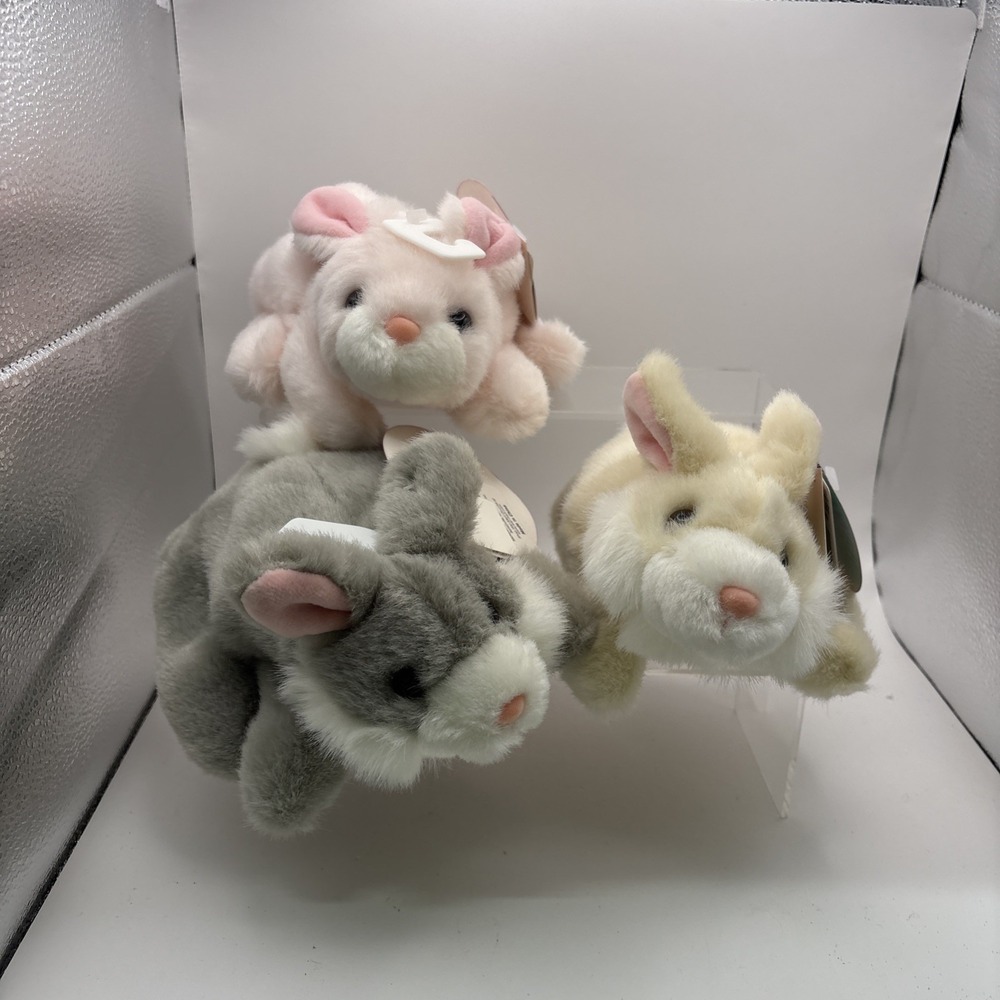 Lot of 3~Bunny Hand Puppets~Walmart~Cream/Gray and Pink~NWT